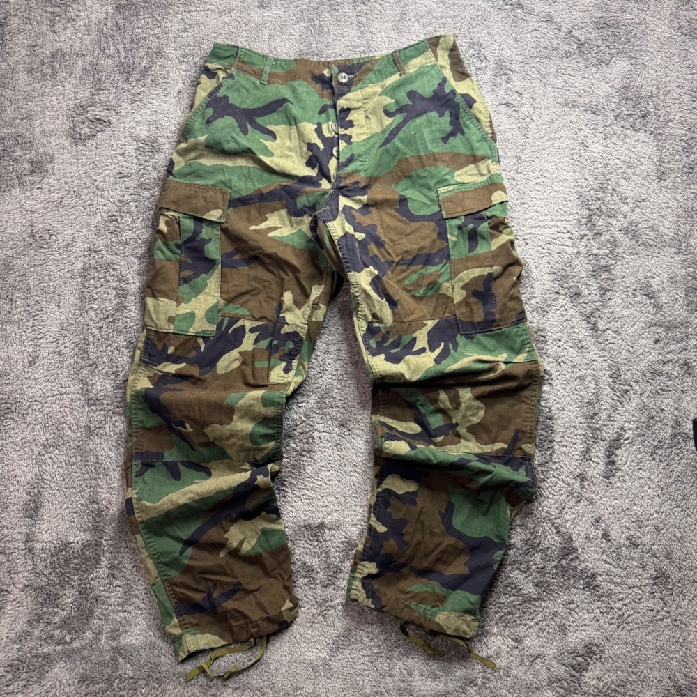 Mens Vintage Woodland Camo Cargo Pants Military Tactical Trousers 32x30